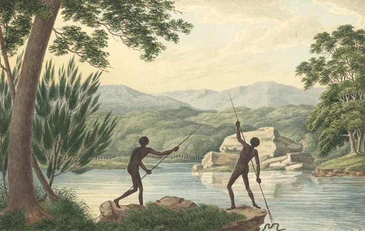 Indigenous Australians spearing eels, c1817