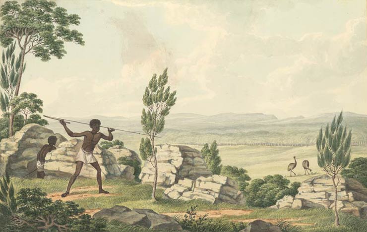 Two Indigenous Australians hunting emus, c1817