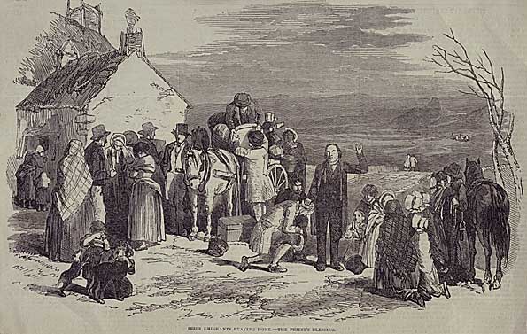 Priest blessing Irish emigrants in 1851