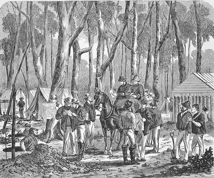 'Arrival of the mail, Myers Flat diggings', probably 1850s