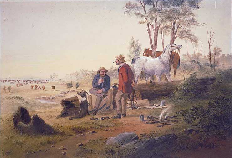 Drovers and their horses resting, c1850