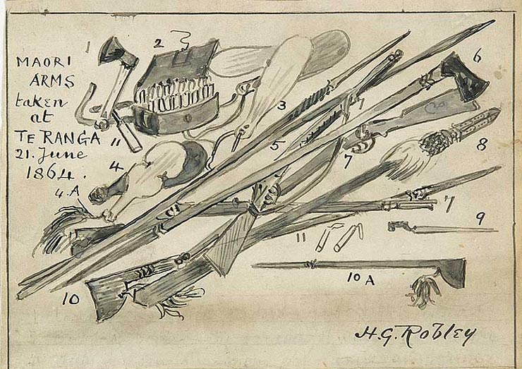 Mäori weapons taken at Te Ranga, 1864