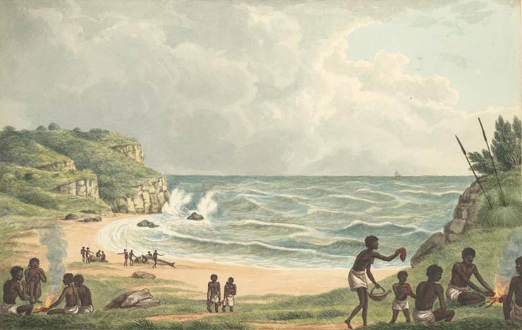 Indigenous Australians feasting on a beached whale, c1817