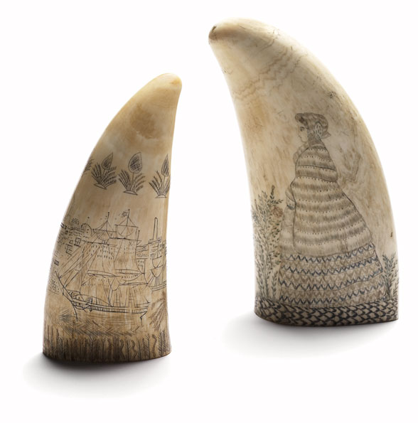 Two scrimshaw pieces, c1840 and c1860