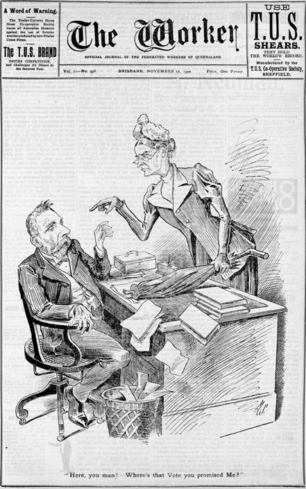 Cartoon about women's suffrage, 1900