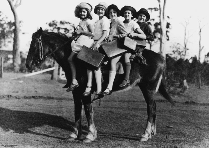 Riding a horse to school, 1928